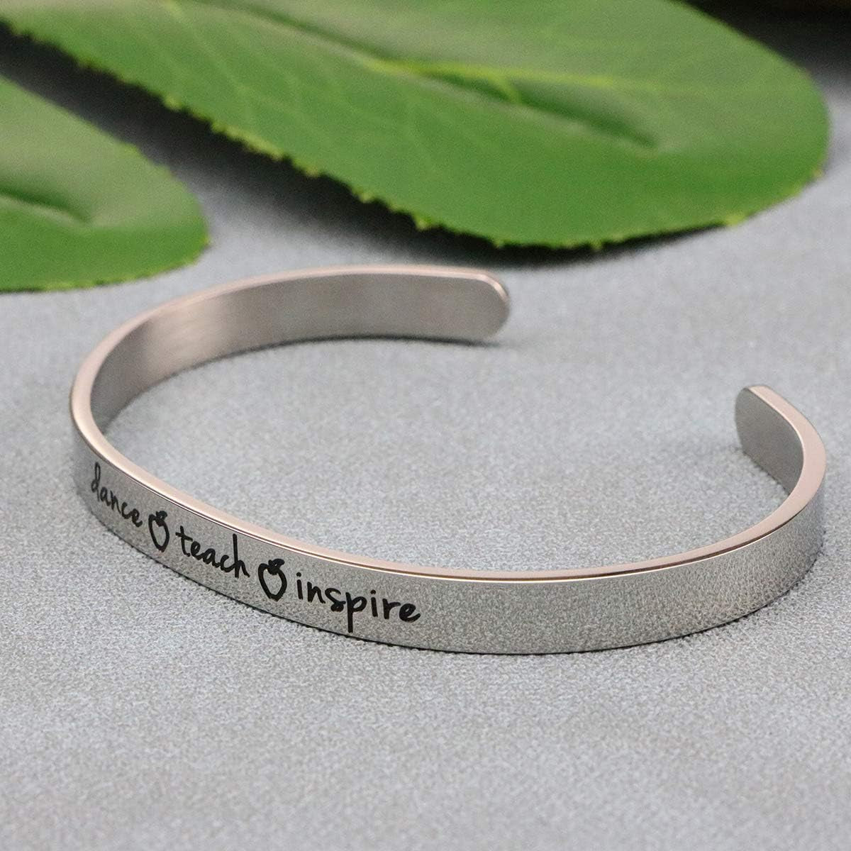 Dance Teach Inspire Cuff Bracelet Motivational Gift Jewelry for Women Dancer Teachers Appreciation Gifts for Her