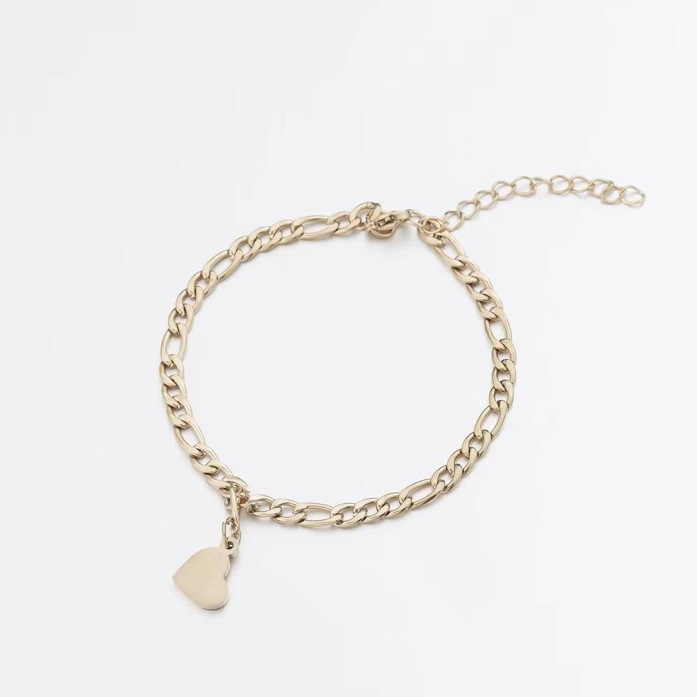 Luxury Heart Charm Gold Color Stainless Steel Couple Bracelet Link Women Men Gift Matching Jewelry for LGBT Valentine'S Day