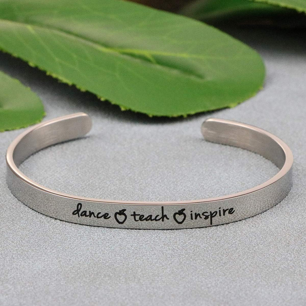 Dance Teach Inspire Cuff Bracelet Motivational Gift Jewelry for Women Dancer Teachers Appreciation Gifts for Her