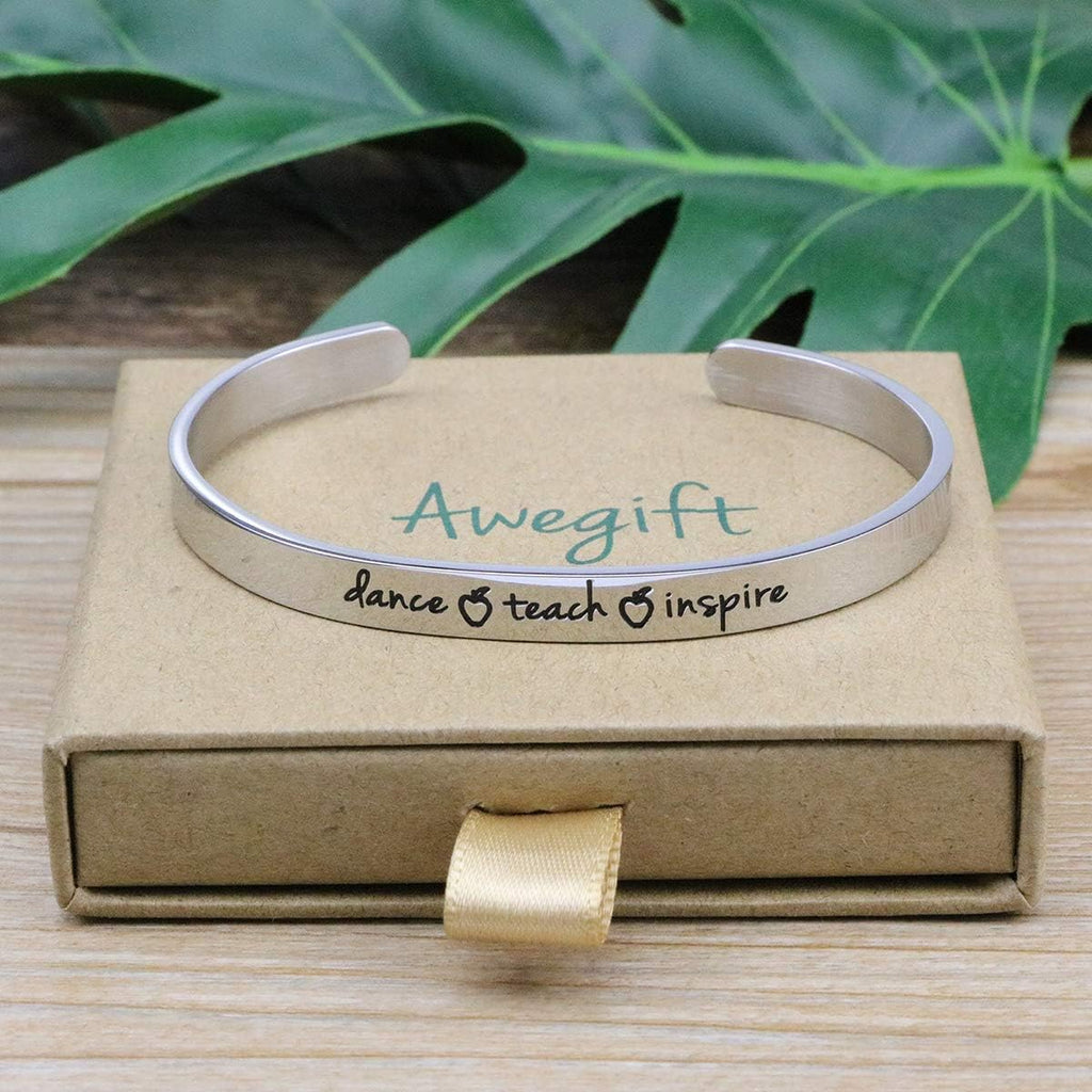 Dance Teach Inspire Cuff Bracelet Motivational Gift Jewelry for Women Dancer Teachers Appreciation Gifts for Her