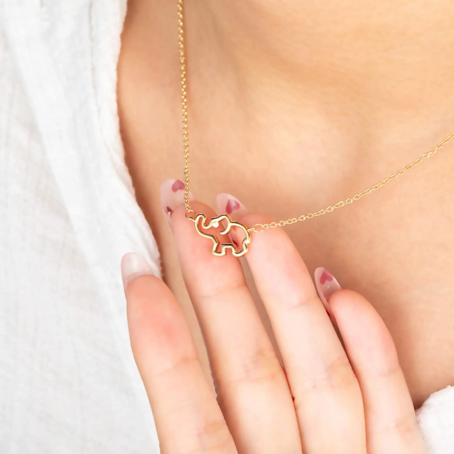 18K Gold Plated Elephant Mother Daughter Necklace Matching Jewelry Set for Women Mom Mommy Grandma Granddaughter Pendant Chain Accessories Stuff Age Birthday Valentines Day Jewelry Gifts