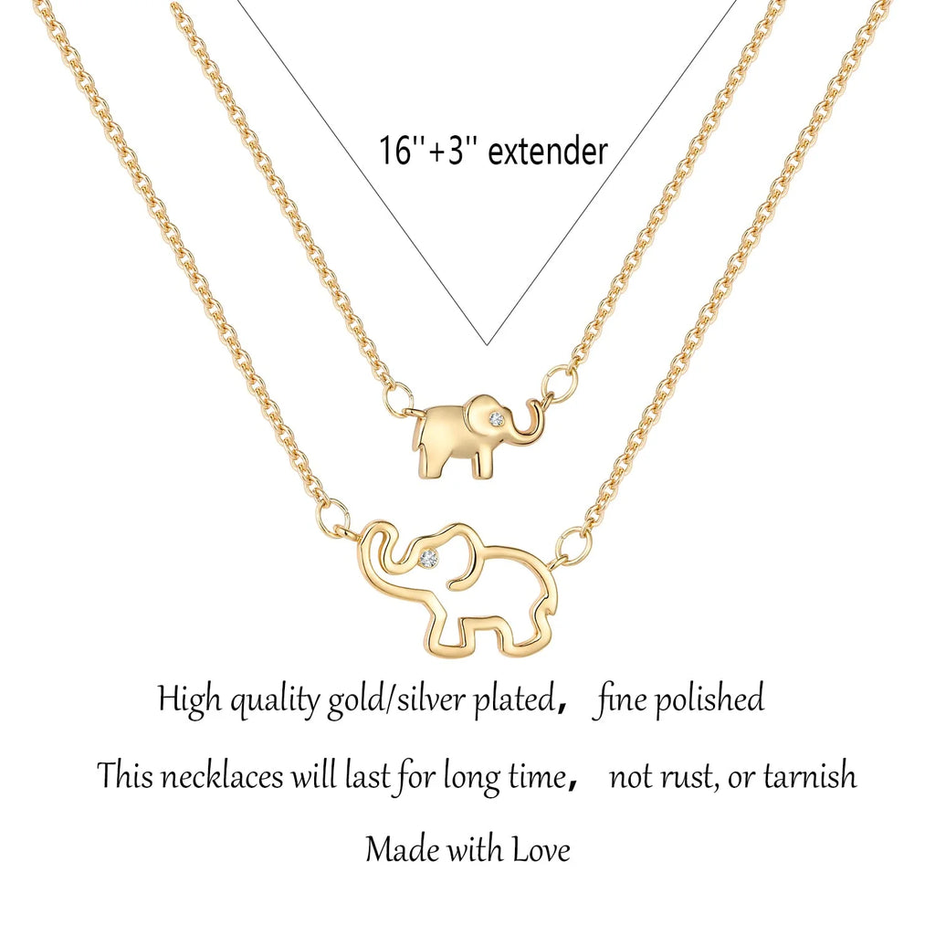 18K Gold Plated Elephant Mother Daughter Necklace Matching Jewelry Set for Women Mom Mommy Grandma Granddaughter Pendant Chain Accessories Stuff Age Birthday Valentines Day Jewelry Gifts