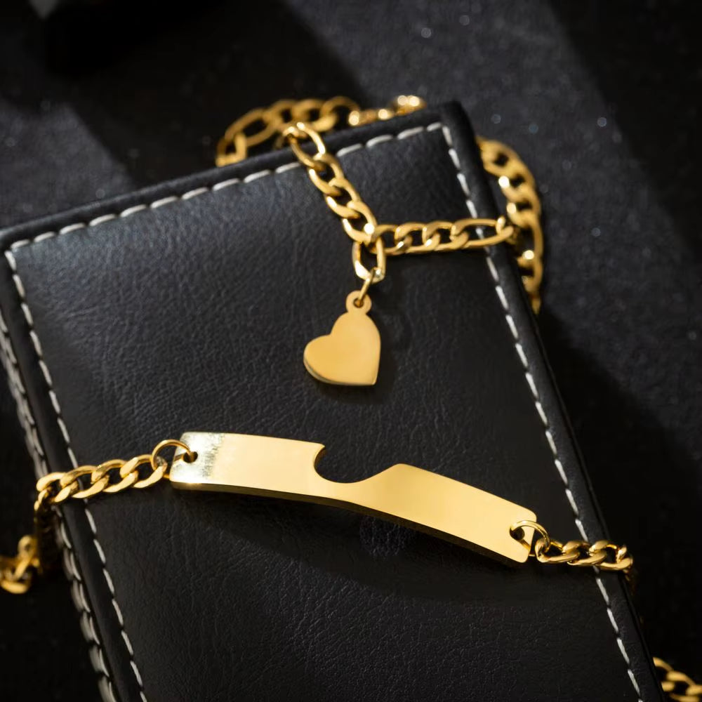 Luxury Heart Charm Gold Color Stainless Steel Couple Bracelet Link Women Men Gift Matching Jewelry for LGBT Valentine'S Day
